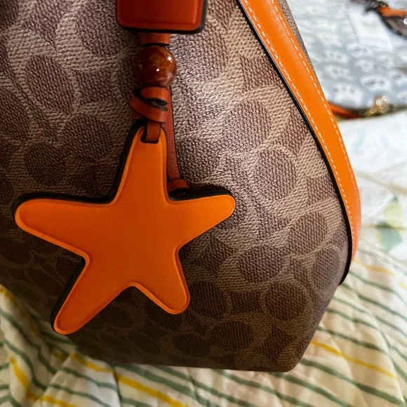 Coach Signature Canvas and Bright Mandarin City Bucket Bag - Picture 12 of 16